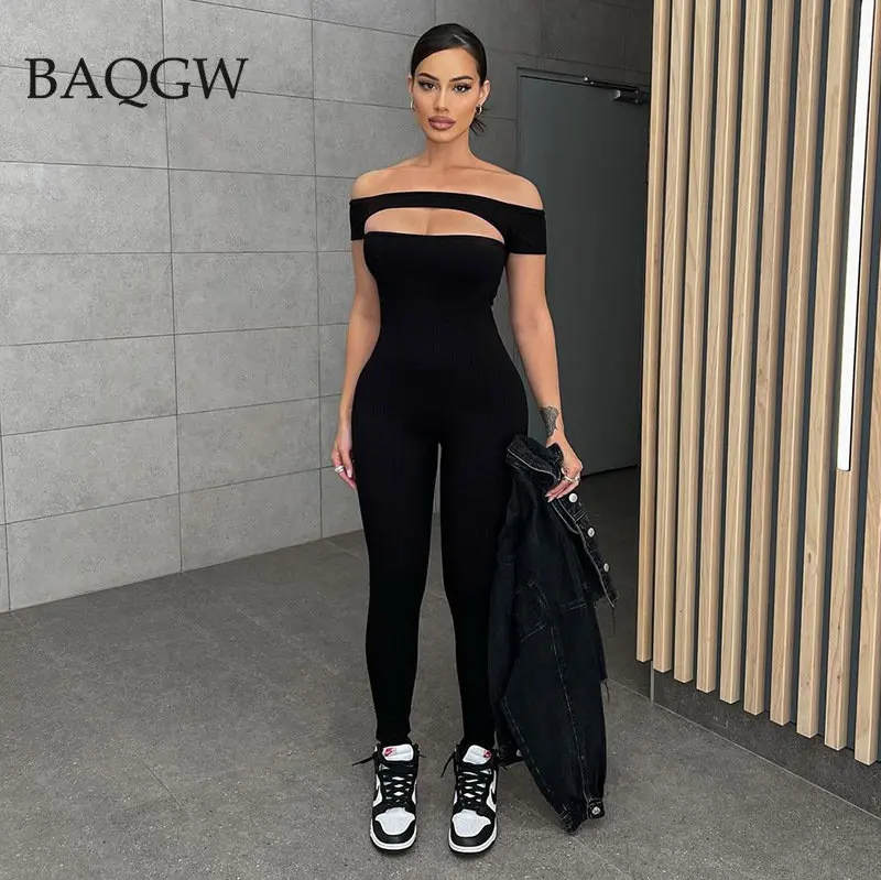

Sexy Cut Out Design One Piece Rompers Workout Playsuit Casual Off Shoulder Short Sleeve Casual Slim Sport Jumpsuit for Women