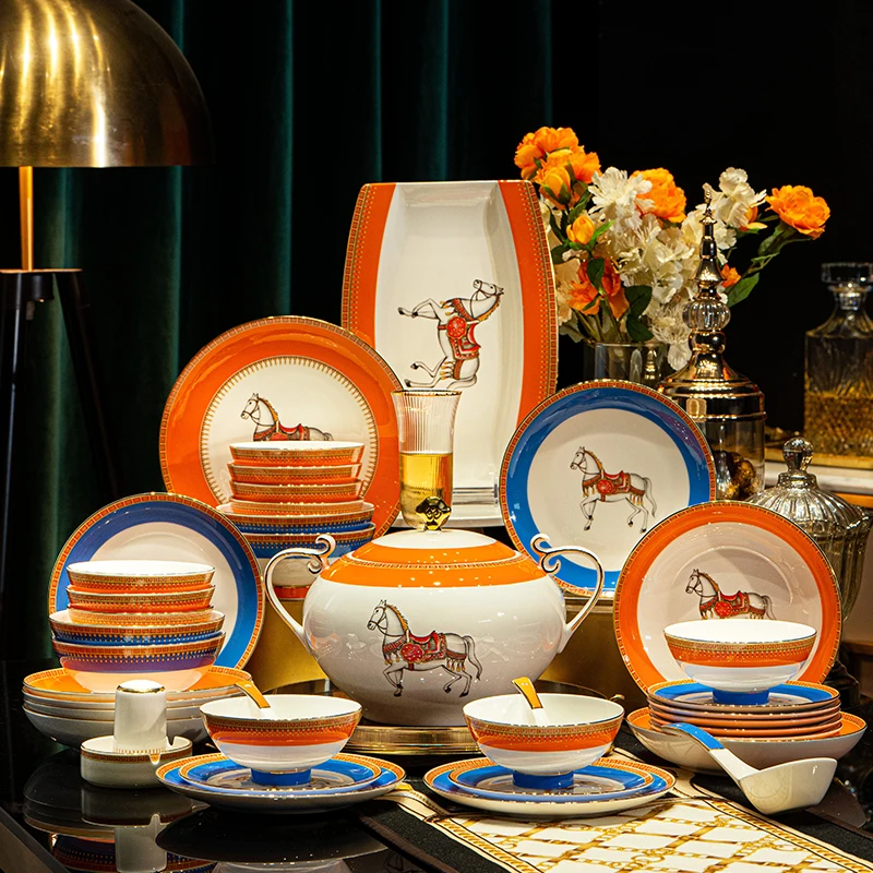 

High-end sense dish set home 2023 new light luxury high-end Jingdezhen ceramic bowls and plates housewarming bone china