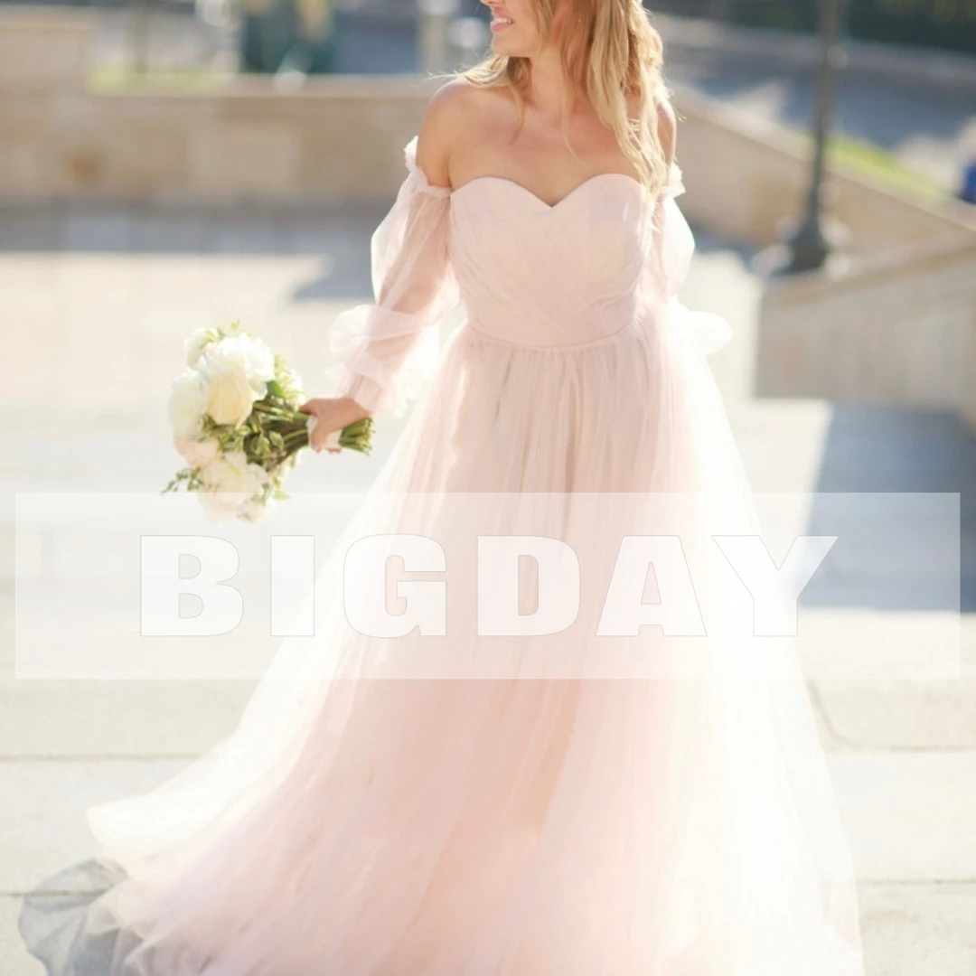 

Bohemia Wedding Dress For Woman 2024 A-Line Off the Shoulder Strapless Detachable Sleeves Bride Gown Tulle Vestido Custom Made