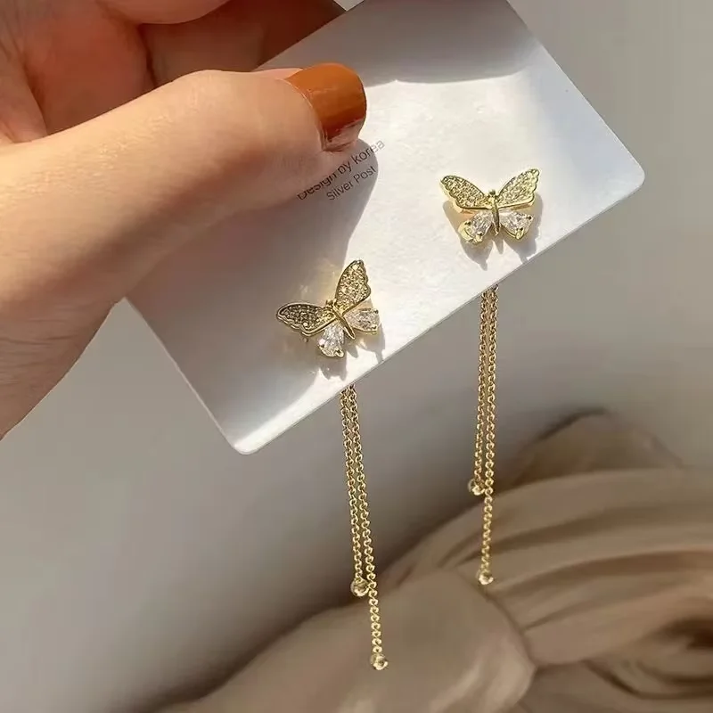 Dangle Earrings Fashion Butterfly Tassel Drop For Women Trendy Shiny Rhinestone Korean Jewelry Girls Party Gifts