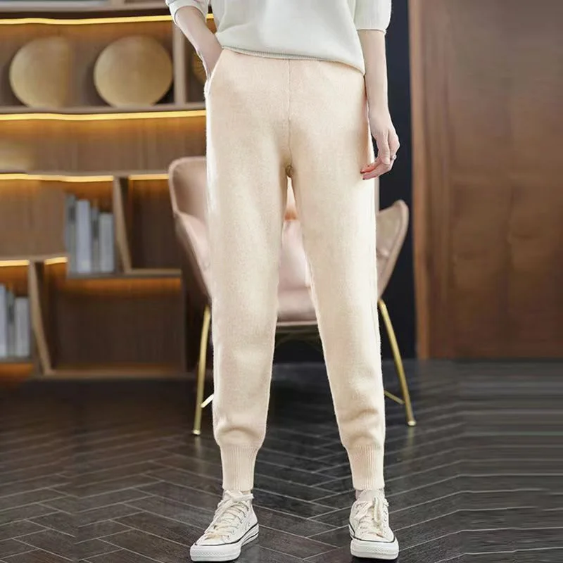 Women's 100% Pure Wool  Slim Pants High Waist  Autumn and Winter Cashmere Casual Knitted Pencil Pants Korean Thick Casual pants 2