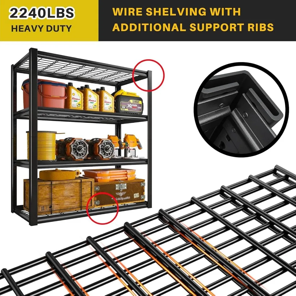 40" W Garage Shelving 2240 LBS Storage Shelves Heavy Duty Shelving 4-Tier Adjustable Metal Shelves for Garage Shelves Rack 5