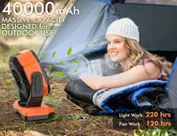 40000mAh Battery Operated Camping Fan, Rechargeable High Velocity Floor Fan, Auto Oscillation Remote Control Timer - Cordless 2