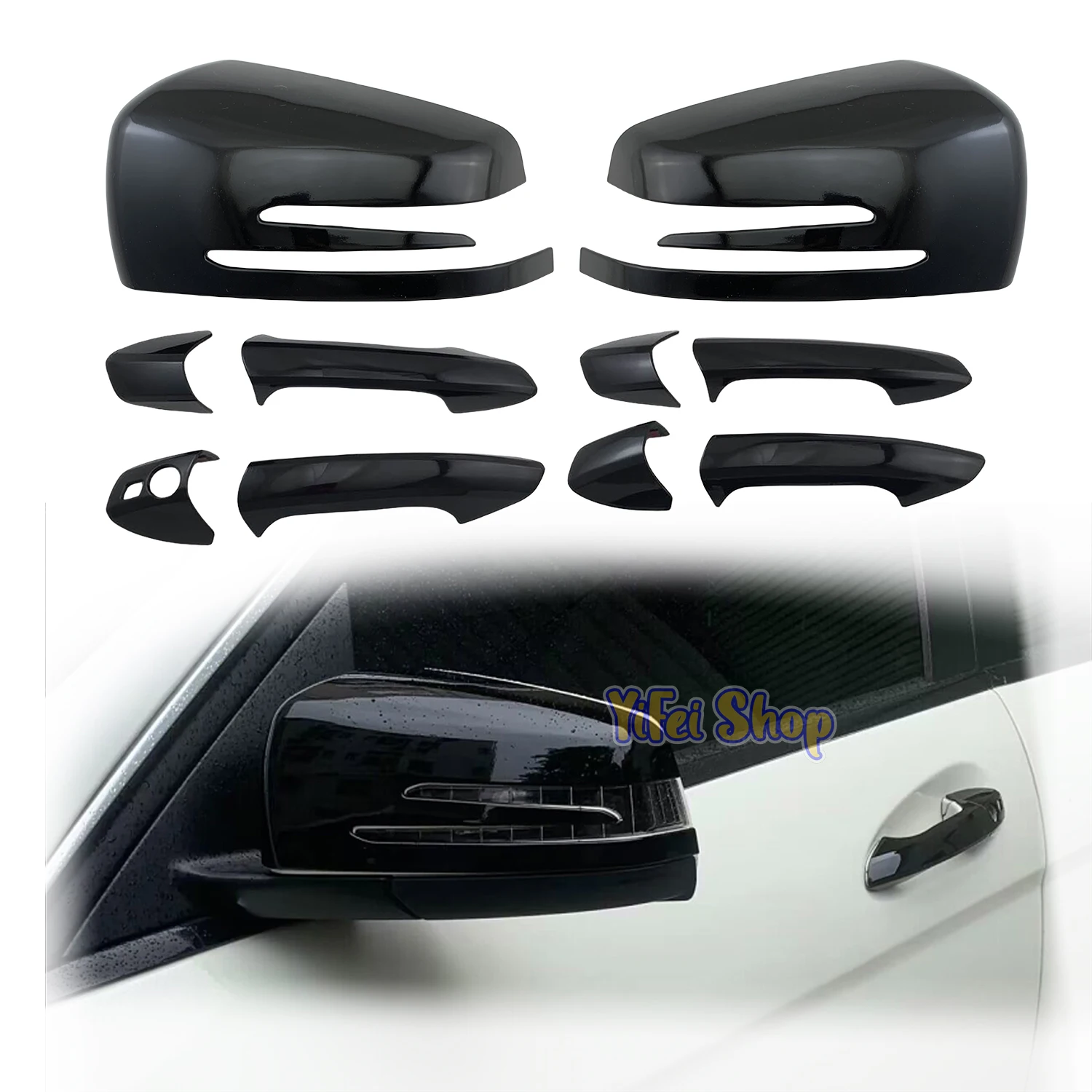 

Car Black Rearview Accessories Door Mirror Cover Handle Trim For Mercedes Benz A B C E S CLA GLA GLK CLS Class W176 W204 W117