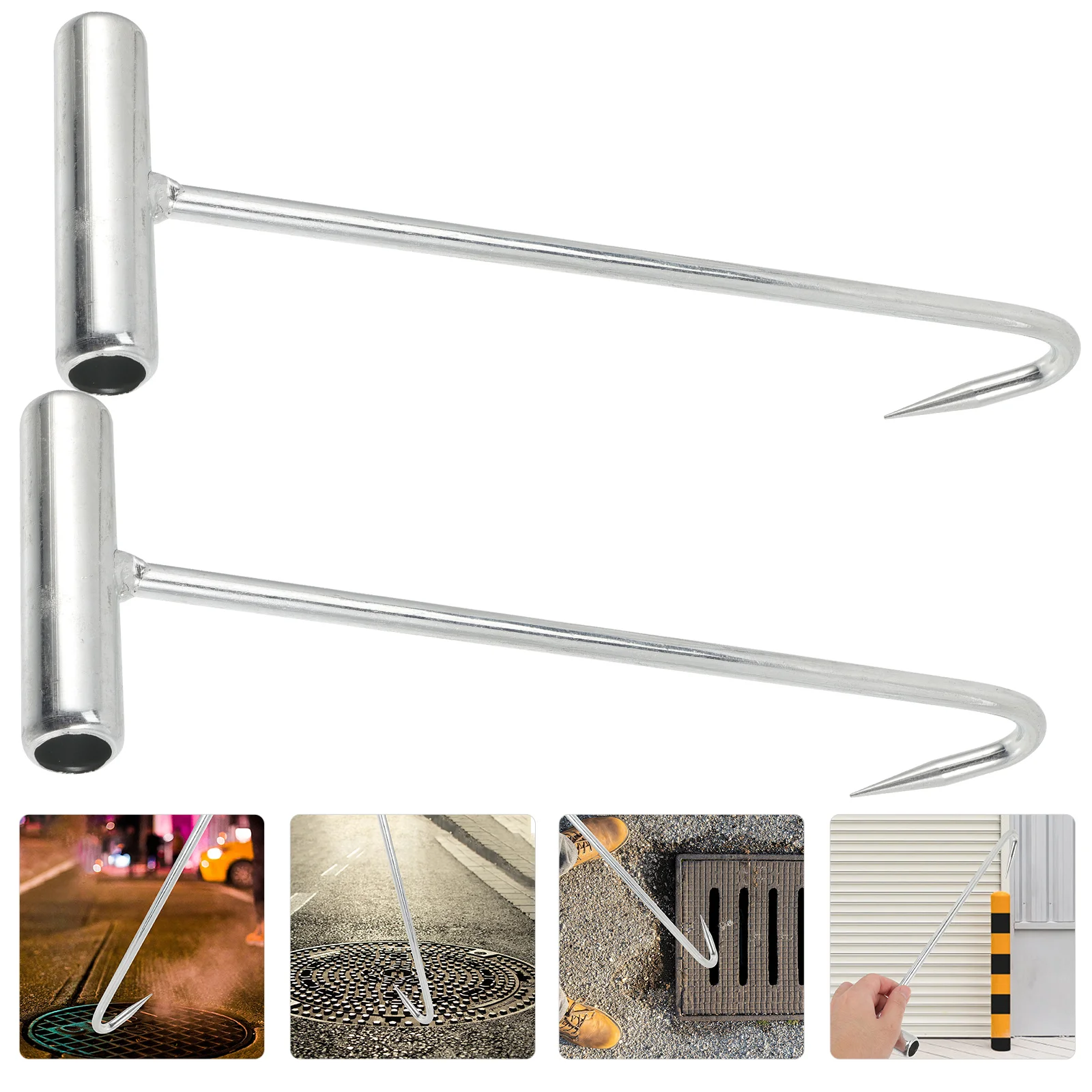 T Shaped Hook Manhole Hook Metal Meat Boning Hooks Heavy Duty Pull Hook Drain Grate Lifter Lifting Tool