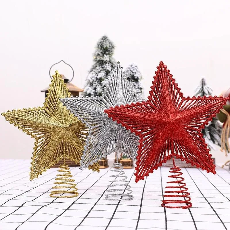 Creative Three Dimensional Five Pointed Star Christmas Tree Top Gold Glitter Iron Decoration Christmas Window Scene Layout Decor
