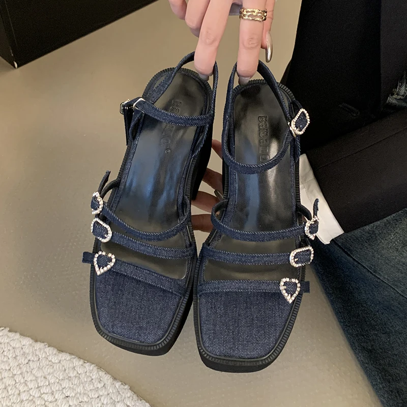 

Spring Summer Sexy Peep Toe Hollow Roman Sandals Thick High Heels Females Summer Shoes Women Sandals Buckle Strap Black Platform