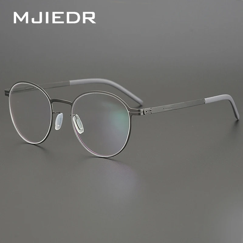 

MJIEDR Round Utra-light 6.6g Screwless Glasses Frame Men Fashion Prescription Eyewear Myopia Eyeglasses Spectacles Anti Blue