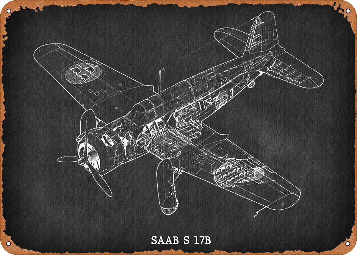 

SAAB S 17B Metal Tin Sign Wall Decor Man Cave Military Fan Gift Home Bar Pub Decorative Military Posters 12x8 Inch