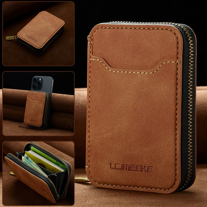 Premium RFID Shielded Magnetic Zipper Wallet in Synthetic Leather – Elegant Phone & Card Holder, Compact Design, Perfect Gift