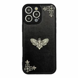 Luxury Gothic High Grade Leather Phone Case with Metal Honeybee Protection Cover - iPhone 12 Pro (A)