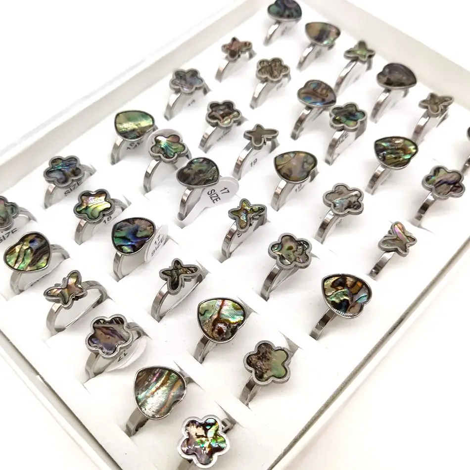 Wholesale 20Pcs /50pcs Flower Heart Charm Shell Mix Stainless Steel Rings Women Party Ring Wedding Jewelry 3