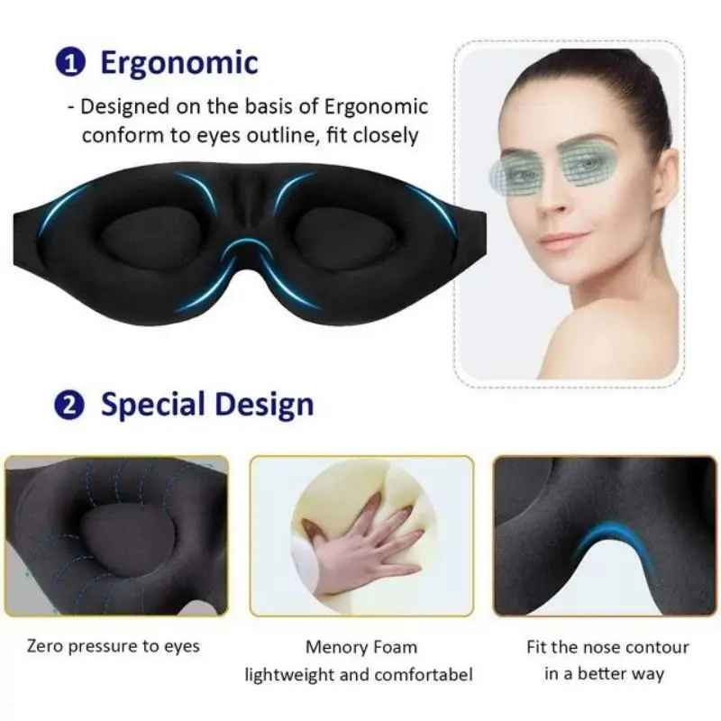 3D Eye Mask Adjustable Suitable for Men and Women with No Pressure on the Eyes Breathable and Light Blocking Eye Mask Black 2