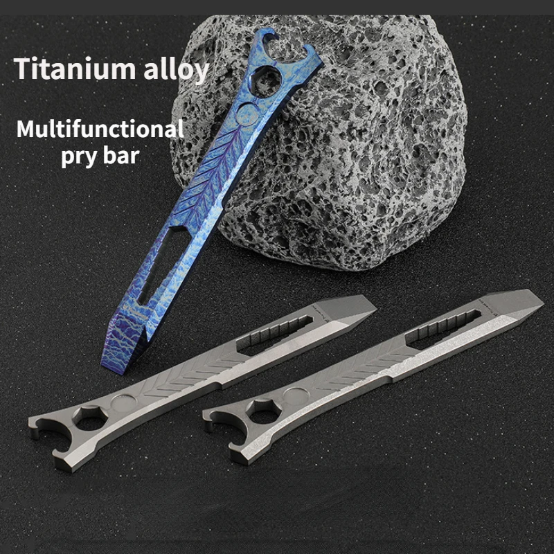 AXUYU Titanium EDC Pry Bar Tool - Multi-Function Bottle Opener & Crowbar With Keychain, 104mm Length, 39.8g