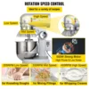 VEVOR Commercial Food Mixer 10Qt 450W 3 Speeds Adjustable 110/178/390 RPM with Stainless Steel Bowl Dough Hooks Whisk Beater 4