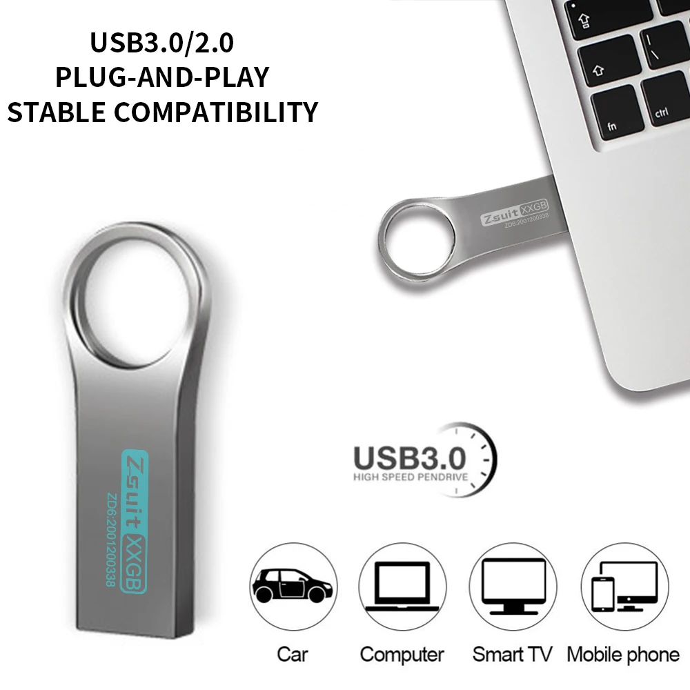 Zsuit 커스텀 로고 메탈 펜드라이브, USB 플래시 드라이브, 스토리지 스틱 선물, 메모리 키, 방수 U 디스크, 128GB, 4GB, 8GB, 16GB, 로트당 10 개