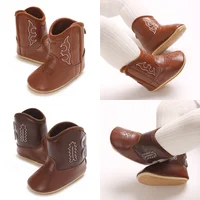 Autumn embroidered fashionable denim boots for newborn babies ethnic style soft soled baby short boots the first walking shoes 1