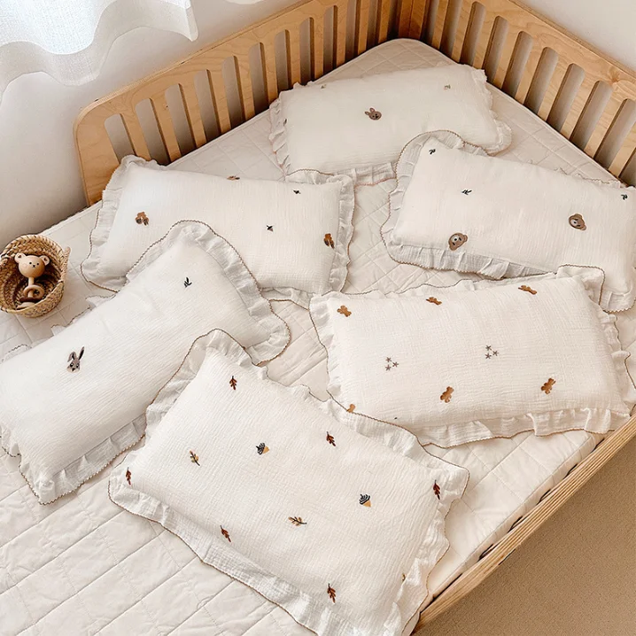 Kids Baby Cushion Pillow Cotton Baby Pillow Case for Newborn Children Cartoon Bear Bedding Cover Decorative