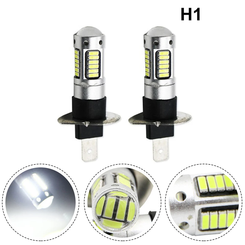 2Pcs H1 LED 안개 전구 6000k 흰색 LED 안개 운전 슈퍼 밝은 4014 DC 12V  24V 칩 자동차 헤드 라이트 전구 액세서리