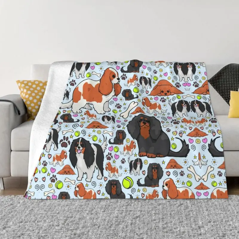 

Cavalier King Charles Spaniel Blankets Warm Flannel Dog Lovers Throw Blanket for Home Sofa Office Travel