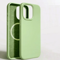 Magnetic Liquid Silicone Case with Wireless Charging Back Cover for iPhone 15 (Green)