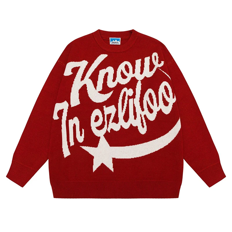 

Autumn Winter Ripped Hole Punk HipHop Sweater Men Oversized Dark Embroidery Letters Pullover Korean Style Graffiti Jersey Hombre