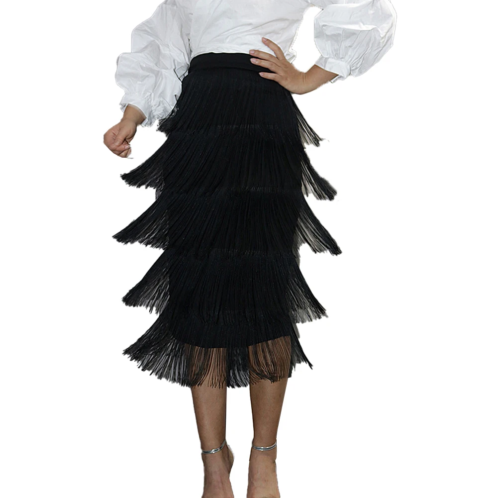 

Tassel Skirt Fashionable Slim Fit Tassel Skirt High Waist Paneled Pencil Skirt with Stretchable Waist for Women