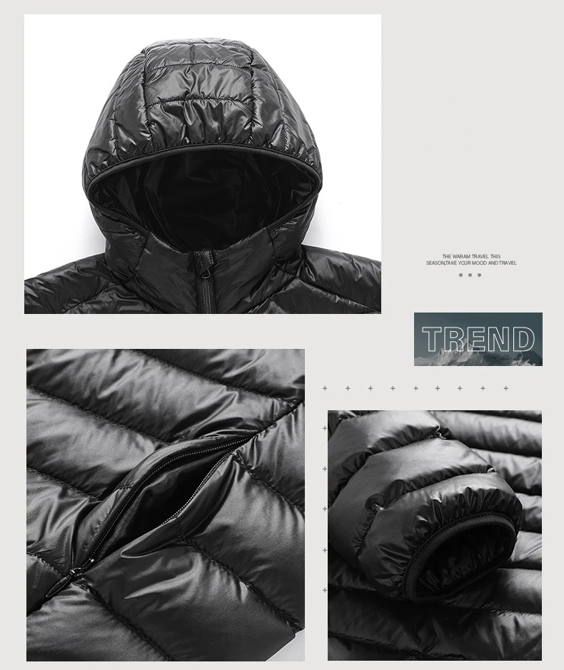 Mens Winter White Duck Down Jackets Hoodie Portable Ultra Light Thin Male Hoody Stand Collar Jacket Outwear Down Coat DJ03 - 5