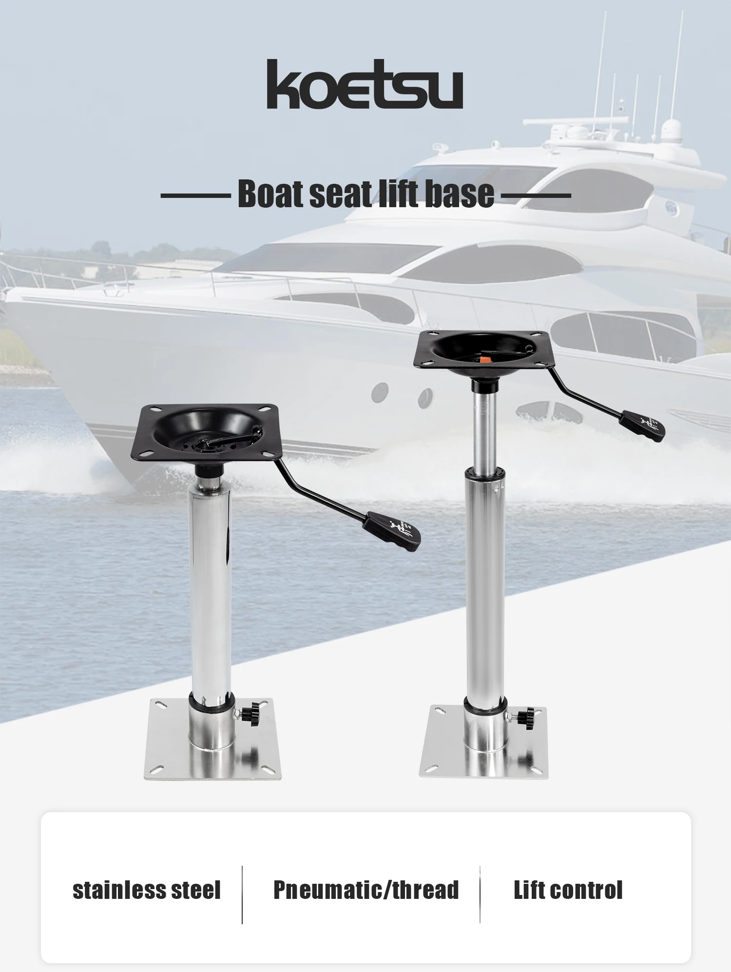 KOETSU Bootssitz RV-Sitz-Basisset, Schraubdrehbare Pneumatisch Verstellbare Hebebasis, Einfache und Bequeme Installation – Detail 1