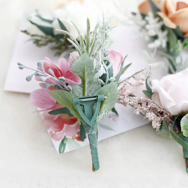 Boutonniere Con Ortensia E Rosa Mazzolino Di Fiori Secchi Profumato E
