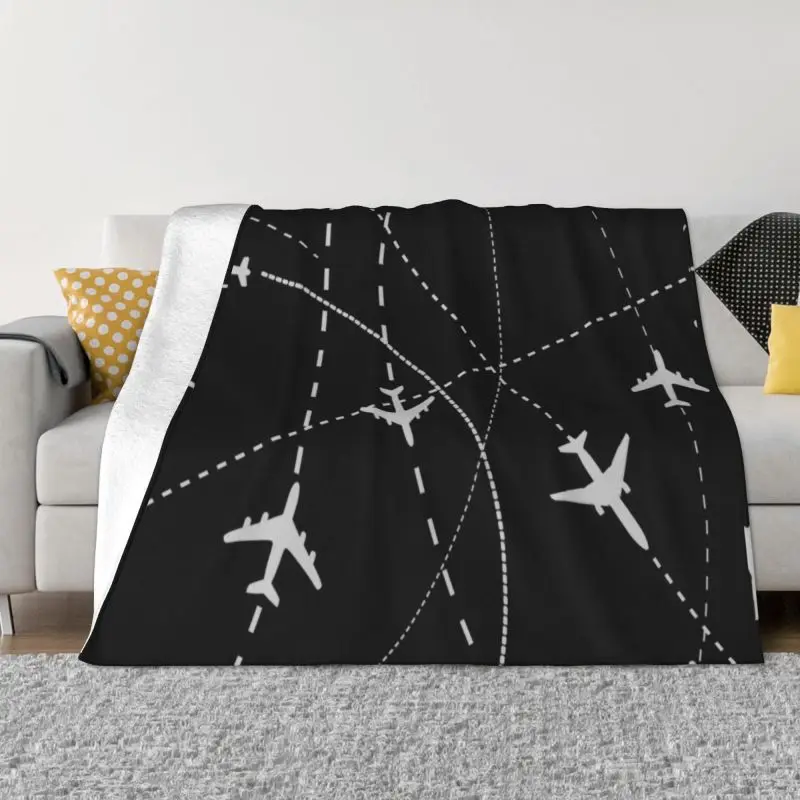 

Pilot Aircraft Night Flight Routes Blanket Flannel Fleece Warm Air Traffic Controllers Throw Blankets for Office Bed Couch Quilt