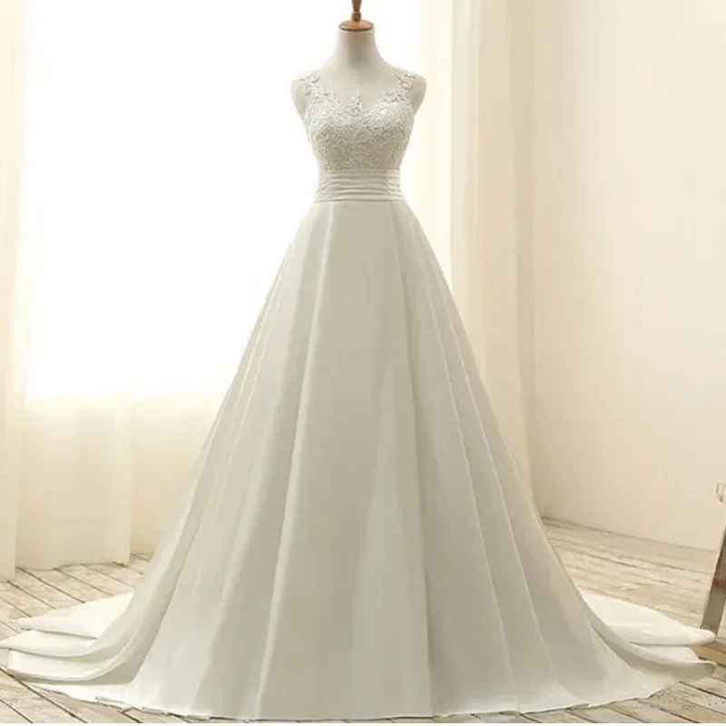 

Vestido de noiva custom made Plus size Satin Wedding Dresses 2020 Ball Gown white & Ivory Bridal dress open back Wedding dresses