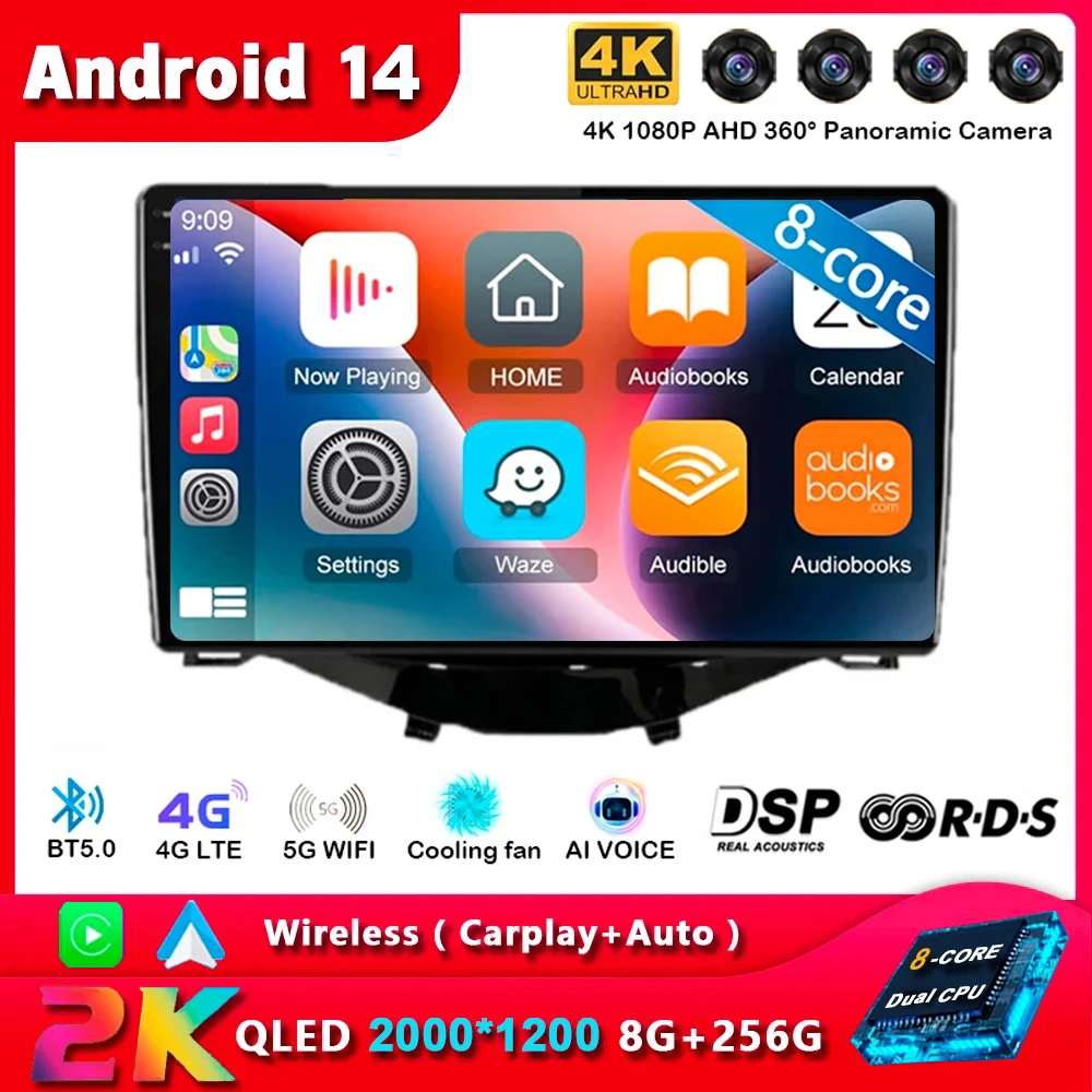 

Android 14 Carplay Auto Car Radio For Toyota Aygo Peugeot 108 Citroen C1 2016-2020 Multimedia Video Player GPS Autoradio Stereo