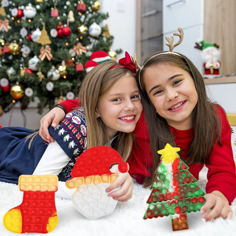 Santa Claus Xmas Tree Pop Fidget Toy Kids New Year Party Gift Favors Christmas Decoration Bubble Sensory Reliver Stress Toys