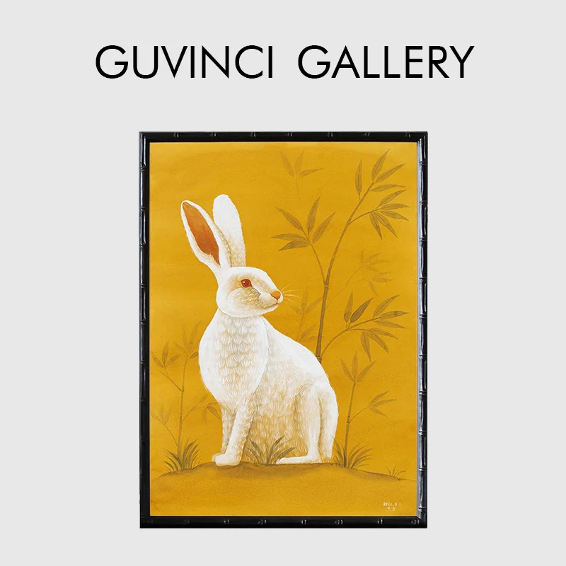 

Guvinci GG Style Retro Rabbit Decorative Painting With Bamboo Frame Luxury Wrapped Canvas Print Wall Art For Living Room Bedroom