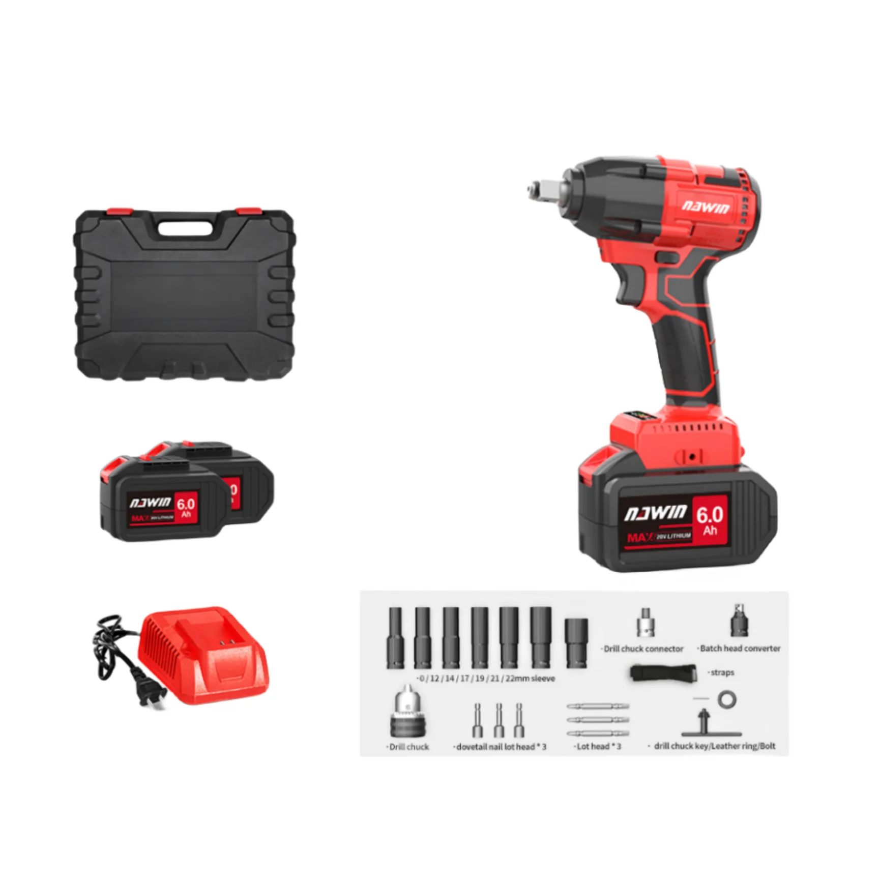 

Nawin high torque impact wrench cordless drill rechargeable lithium battery power tool