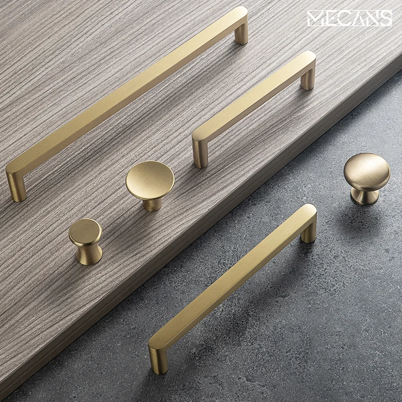 MECANS Modern Gold Knob Pure Copper Kitchen Cabinet Handles Cupboard Door Pulls  Drawer Knobs Brass Furniture Handle Hardware - AliExpress