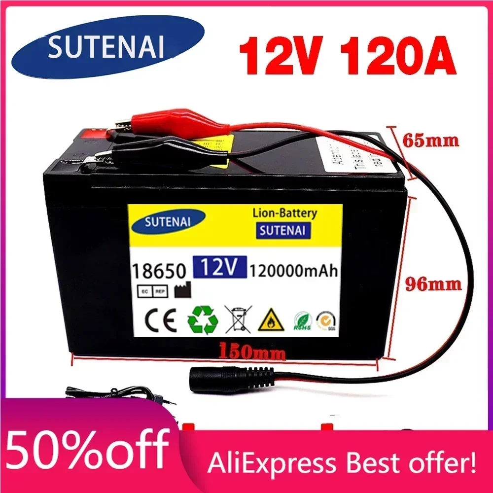 

12V 120Ah 120000mAh 18650 lithium battery 30A sprayer built-in high current BMS electric vehicle battery +12.6V charger