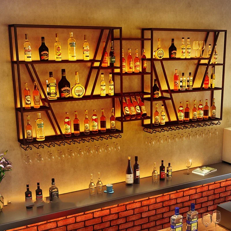 Modern Metal Shelf Bar Cabinet Display Liquor Bottle Wine Cabinets Hanging Whisky Storage Armario Para Vinos Liquor Furniture
