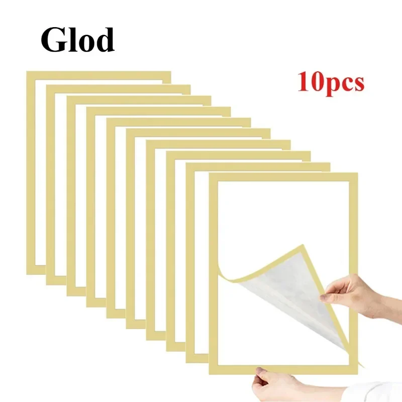 Set of 10 Elegant Magnetic Photo Frames - Rectangular Gold, Silver & Black Adhesive Display Frames