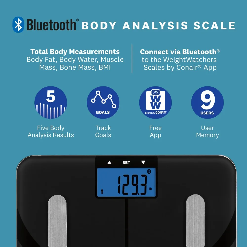  Weight Watchers Scales by Conair Bathroom Scale for Body Weight,  Glass Digital Scale, Body Analysis Measures Body Fat, Body Water, BMI, Bone  Mass & Muscle, Measures Weight up to 400 Lbs