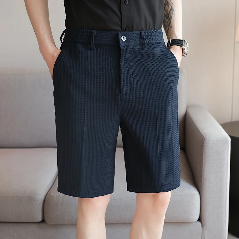 

Men Summer High Quality Casual Business Shorts Male Slim Fit Fashion Waffle Pattern Shorts/ Breathe Cool Comfort Short 29-38