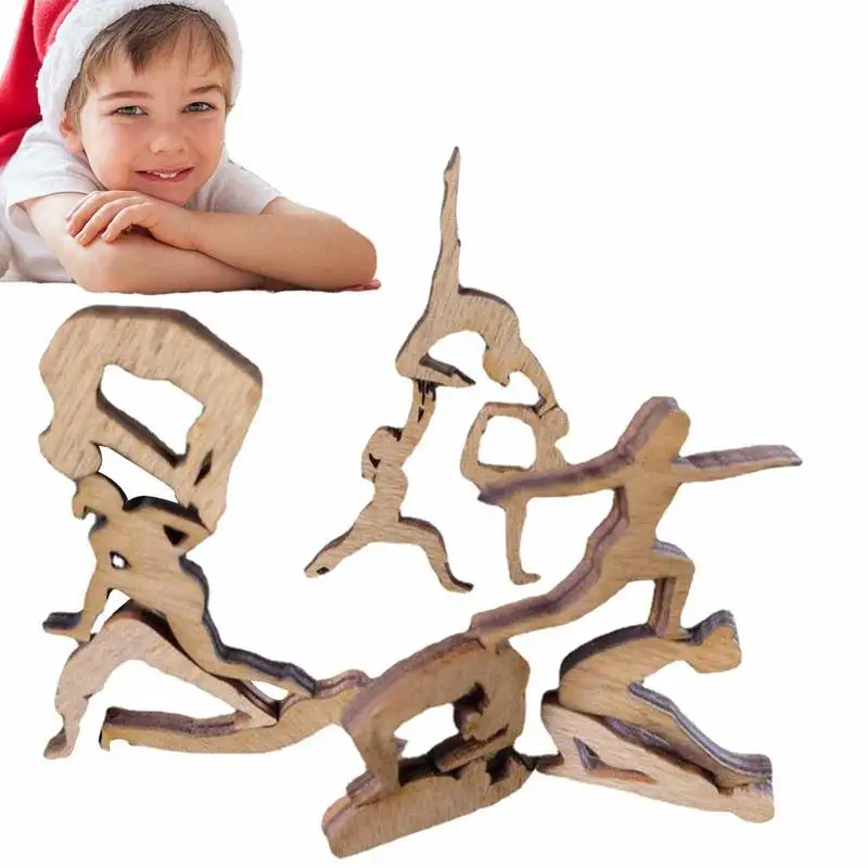 

Mini Wooden Dolls Cats Doll Desktop Balance Stacking Game Toy 12 Different Shapes Block For Parents Children Interaction