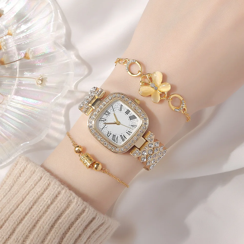 Часы наручные женские кварцевые, комплект из 3 предметов, роскошные модные элегантные, для девушек