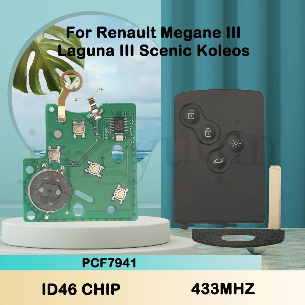 JingYuQin Fernbedienung 433 Mhz ASK ID46 Chip PCF7941 Für Renault Megane III Fluence Laguna III Scenic 2008-2016 Karte control Fob – Detail 1
