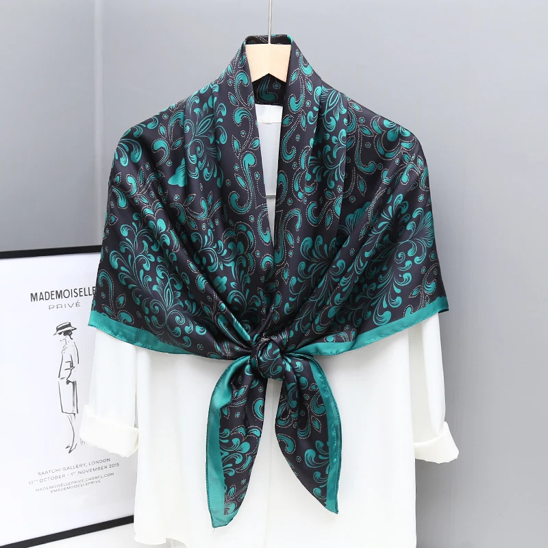 Ladies Spring Autumn Sun Resistant New Design 110cm Square Muffler Printed Imitated Silk Scarf Muslim Hijab