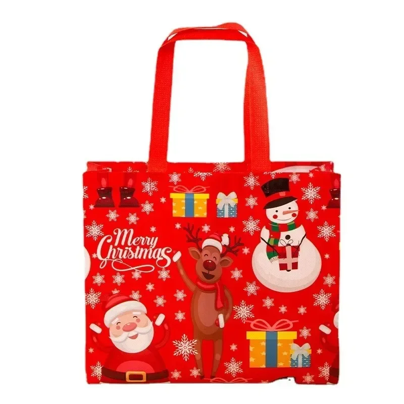 Party Gift Bags 60PC Christmas Tote Bags Santa Elk Snowflake Thickened Non-woven Printed Waterproof Decoration