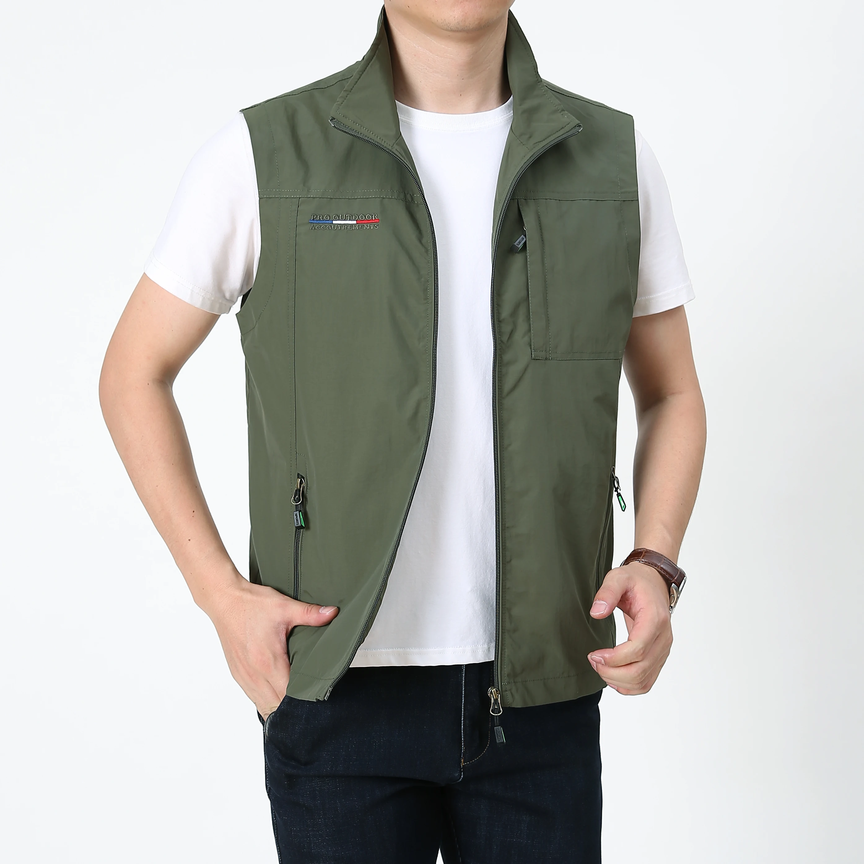 pring and fall 2024 men's sleeveless vest vertical collar outdoor lightweight breathable windproof jacket sports vest man