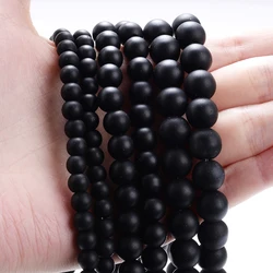 Vibrant Natural Gemstone Round Loose Beads for Handmade Jewelry Crafting (Black matte)