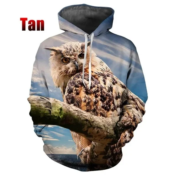 Nuevas sudaderas con capucha con estampado 3D de búhos y animales para hombre, sudaderas con capucha de moda Y2k, sudadera de hip hop, jersey Harajuku, ropa para mujer